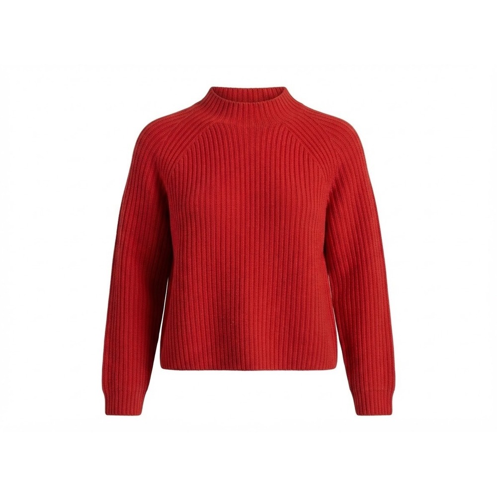 Ribbed Mock Neck Sweater Women Size M Red Raglan Knit Good